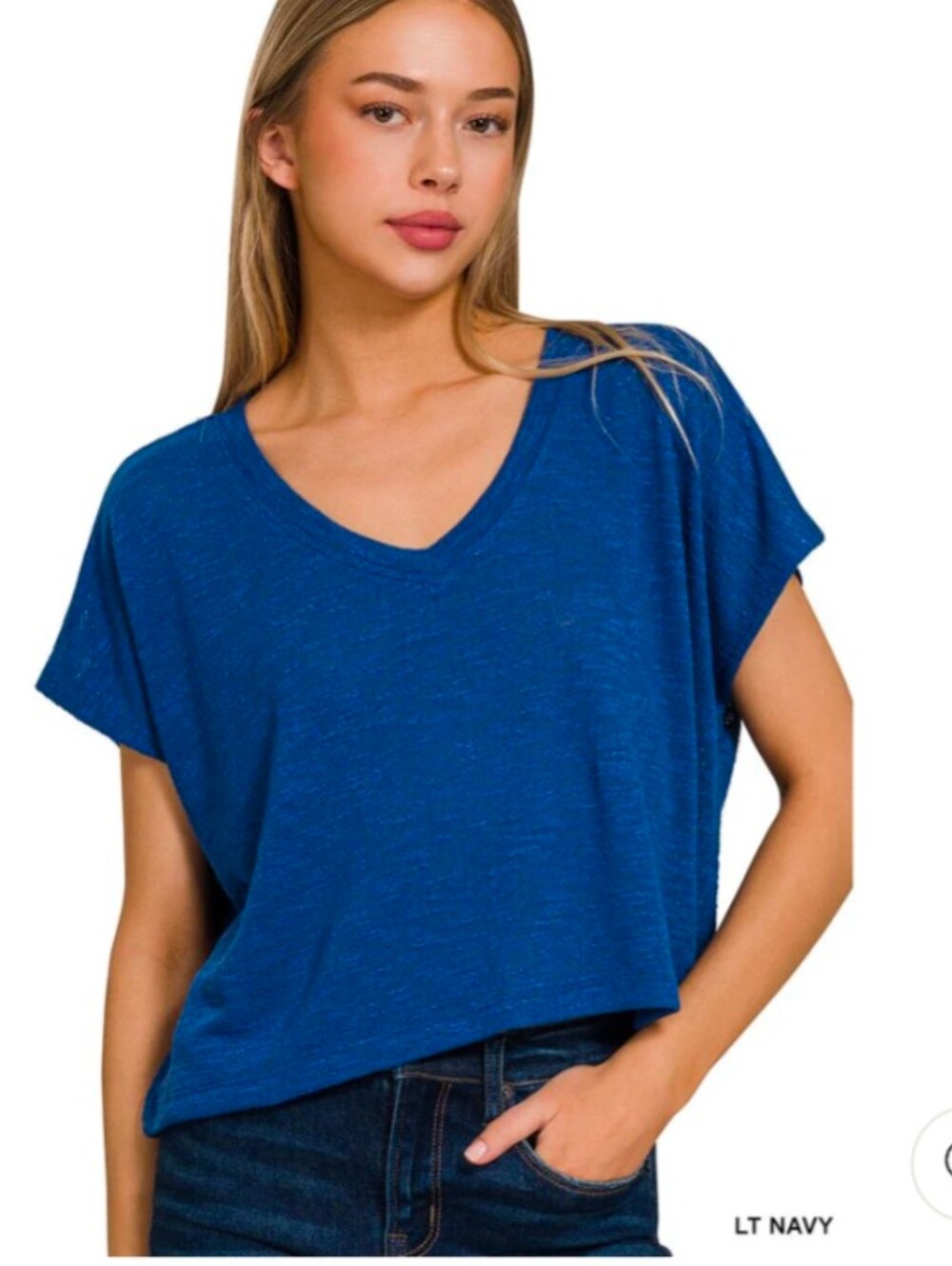 Zenana Outfitters Women's V-Neck Slub Hacci Cropped Sweater
